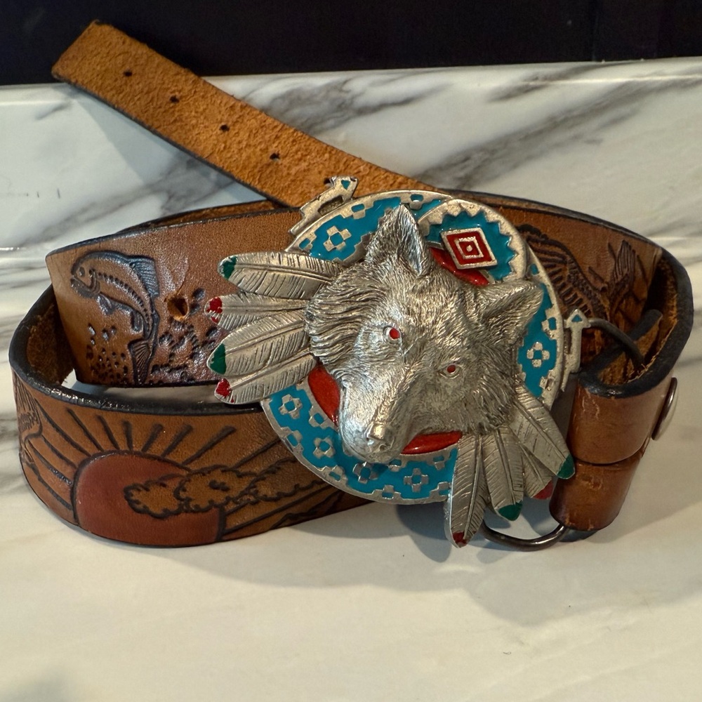 vintage 🐺’94 GAP Wolf Western Style Belt